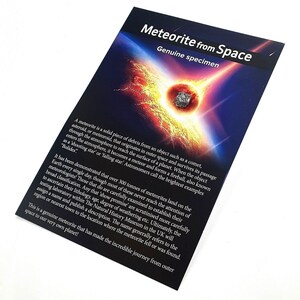 Meteorito auténtico de Campo del Cielo - Tarjeta con historia - Escuela de ciencias y estudio espacial