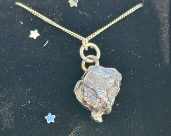 Campo del cielo iron meteorite necklace - solid silver chain, genuine specimen space rock