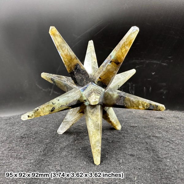 Étoile spirituelle de labradorite véritable à 12 branches - cristal minéral de feldspath irisé - pierre d'énergie métaphysique - origine indienne - coa