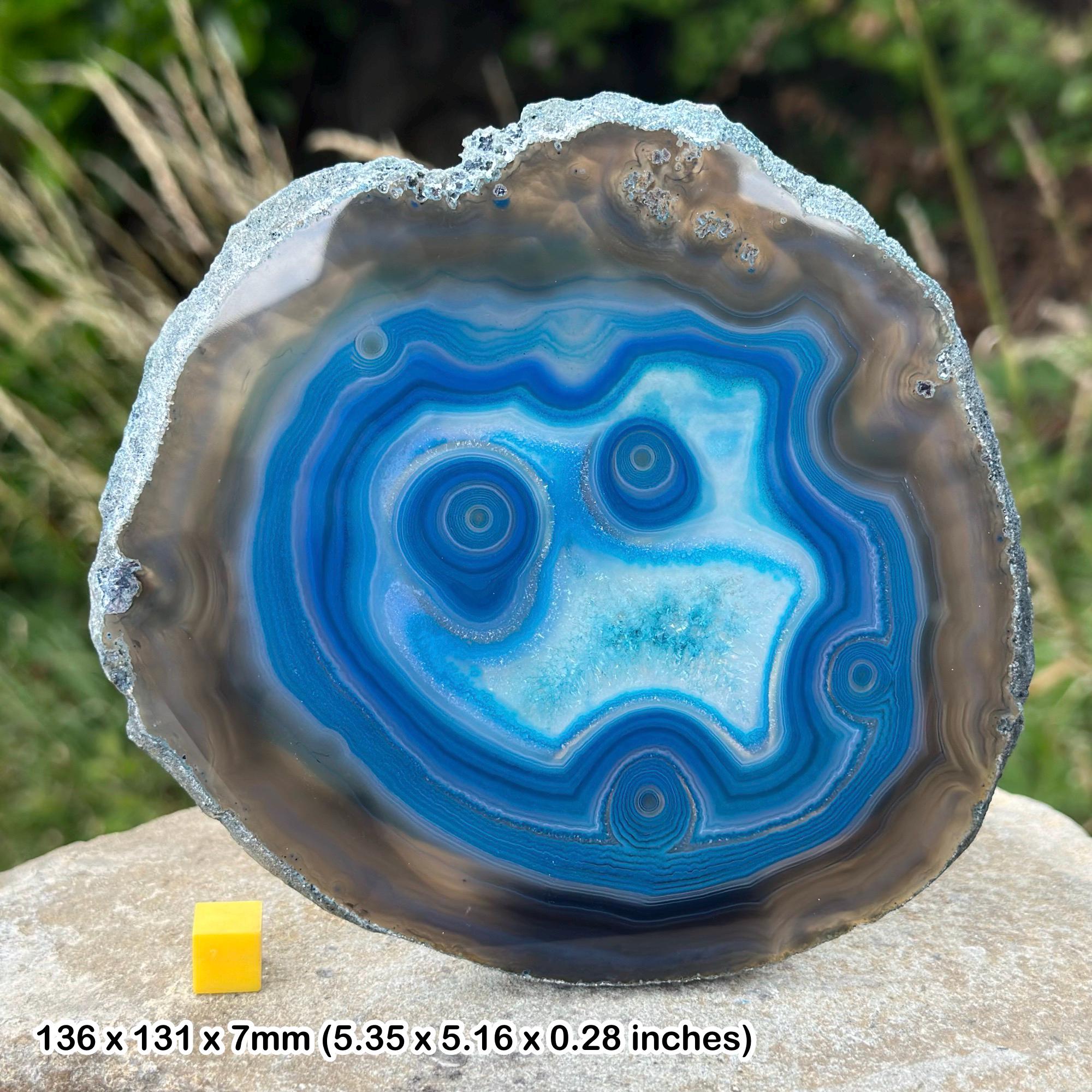 Blue agate slice, spiritual healing crystal, authentic