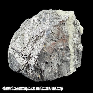 May include: A raw mineral specimen featuring a metallic, silver-gray, crystalline surface on one side and a rough, matte white texture on the other. The stone measures 42 x 34 x 23 mm, which is equivalent to 1.65 x 1.34 x 0.91 inches in total size.