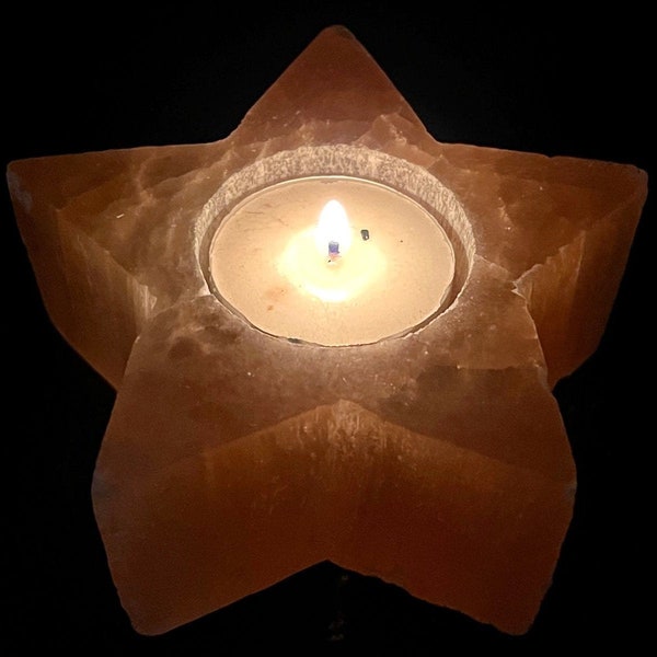 Orange selenite star tea light holder 100% genuine spiritual healing crystal mineral stone  *certificated*