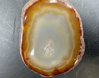 Natural Banded Agate Slice: 3-4 Inch Chalcedony Quartz Mineral Specimen (Certificate Included)