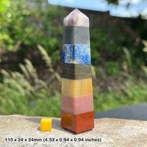 Chakra crystal tower polished seven stone mineral point display specimen natural quartz and gemstone decorative tower with certificate