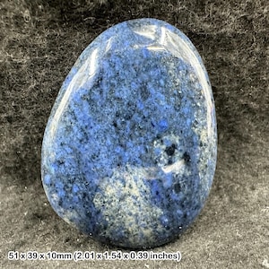Dumortierite worry stone palm stone china blue quartz inclusion crystal polished gemstone specimen collectors gift certificate authenticity