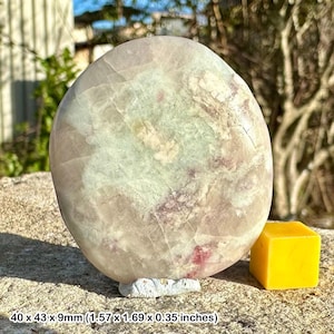 Pink tourmaline palm worry stone for emotional healing and love