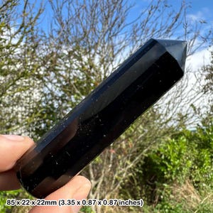 Varita de masaje de cristal de obsidiana negra: mineral curativo genuino y facetado para la energía espiritual