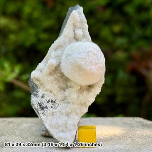 Rare okenite ball on chalcedony cluster | nasik pocha, india | genuine crystal specimen with certificate of authenticity