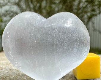 Natural white selenite heart for healing and carved gift