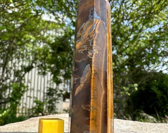 Tiger eye obelisk point tower: spiritual healing crystal mineral, certified