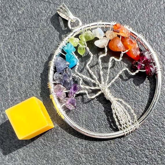 Chakra tree of life pendant - jasper chakra stone… - image 1