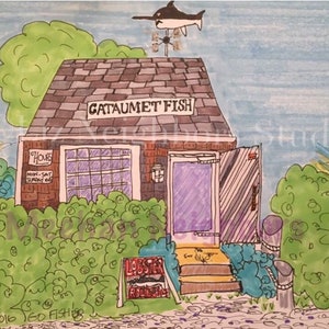 Liz Neighbors Art &quot;Go Fish&quot; Print Cataumet Fish - Cape Cod Fish