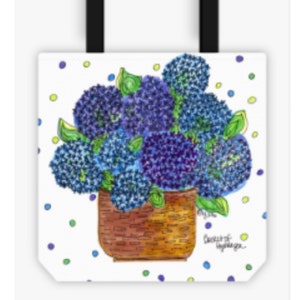 Bolso de mano impreso con Liz Vecinos Cesta de Arte de Hydrangeas impreso