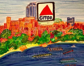 Liz Neighbors Art "Boston" Print - Citgo-Head of Charles-Crew- Back Bay- Charles River- City