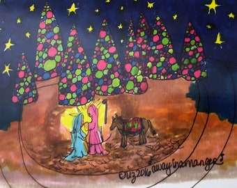Liz Neighbors Studios Art "Away in a Manger" Christmas Cards - Holiday- Blank Cards- Notecards - Jesus Mary Joseph - Manger