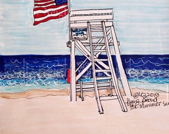 American Flag “Flying Proud for Summer” Original Watercolor Prints