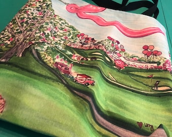 Liz Neighbors Art Canvas Tote Pink Ribbon Art on 18&quot; x18&quot;