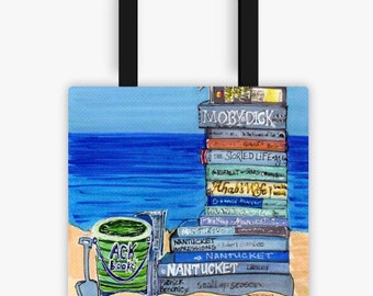 Tote bag by Liz Neighbors Studios Art Nantucket &quot;Beach Reads&quot; printed on Tote Bag