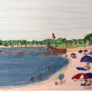 Liz Neighbors Original Art Matted 8”x10” Print, “July Beach Day”