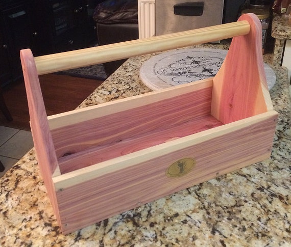 Large Cedar Wood Tool Box Tool Tote Tool Caddy Garden Tote 
