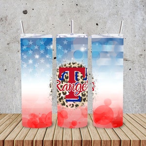20 oz Red, Blue, Leopard Tumbler Wrap, Rangers Baseball Wrap, Instant Download PNG