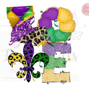 Mardi Gras Love PNG for Print or Sublimation, Mardi Gras Designs, King Cake, Fleur De Lys, Glitter Mardi Gras PNG, Digital Design Mardi Gras