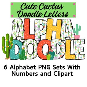 Letras de doodle de cactus, imágenes prediseñadas del alfabeto de cactus, alfabeto de doodle de cactus PNG, alfabeto de impresión, flores de cactus, letras de sublimación, fuente de cactus