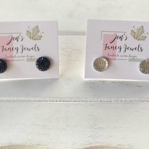 Glitter Stud Earrings, Women’s Stud Earrings, Girls Earrings, Black Studs, Diamond Look Stud