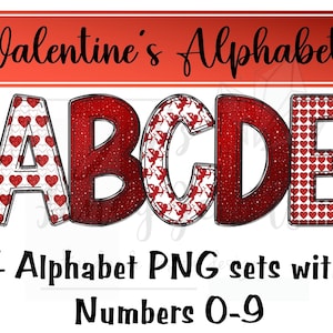 Alfabeto de San Valentín PNG, Letras rojas de San Valentín para sublimación, Linda fuente del Día de San Valentín para impresión o sublimación DIY, Corazones