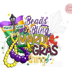 Mardi Gras PNG for Sublimation, Mardi Gras Designs, King Cake, Fleur De Lys, Crawfish, Glitter Mardi Gras PNG, Digital Design Mardi Gras