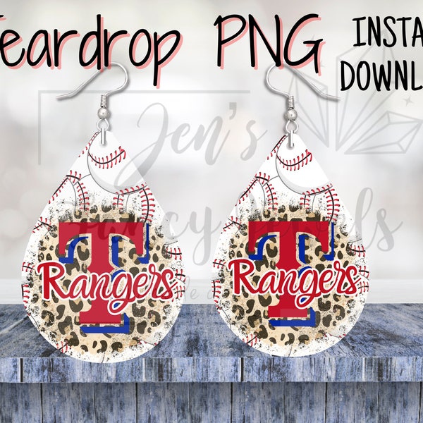 Texas Rangers Baseball Teardrop PNG, Baseball Background, DIY Earrings, Instant Download for Sublimation