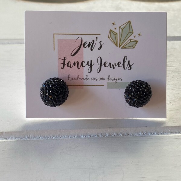 Black Glitter Ball Stud Earrings, Women’s Stud Earrings, Girls Earrings