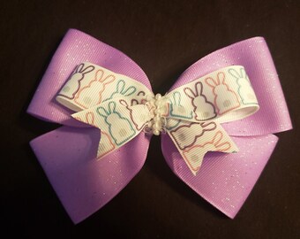 Purple Glitter Rabbit Hair Bow Barette Clip