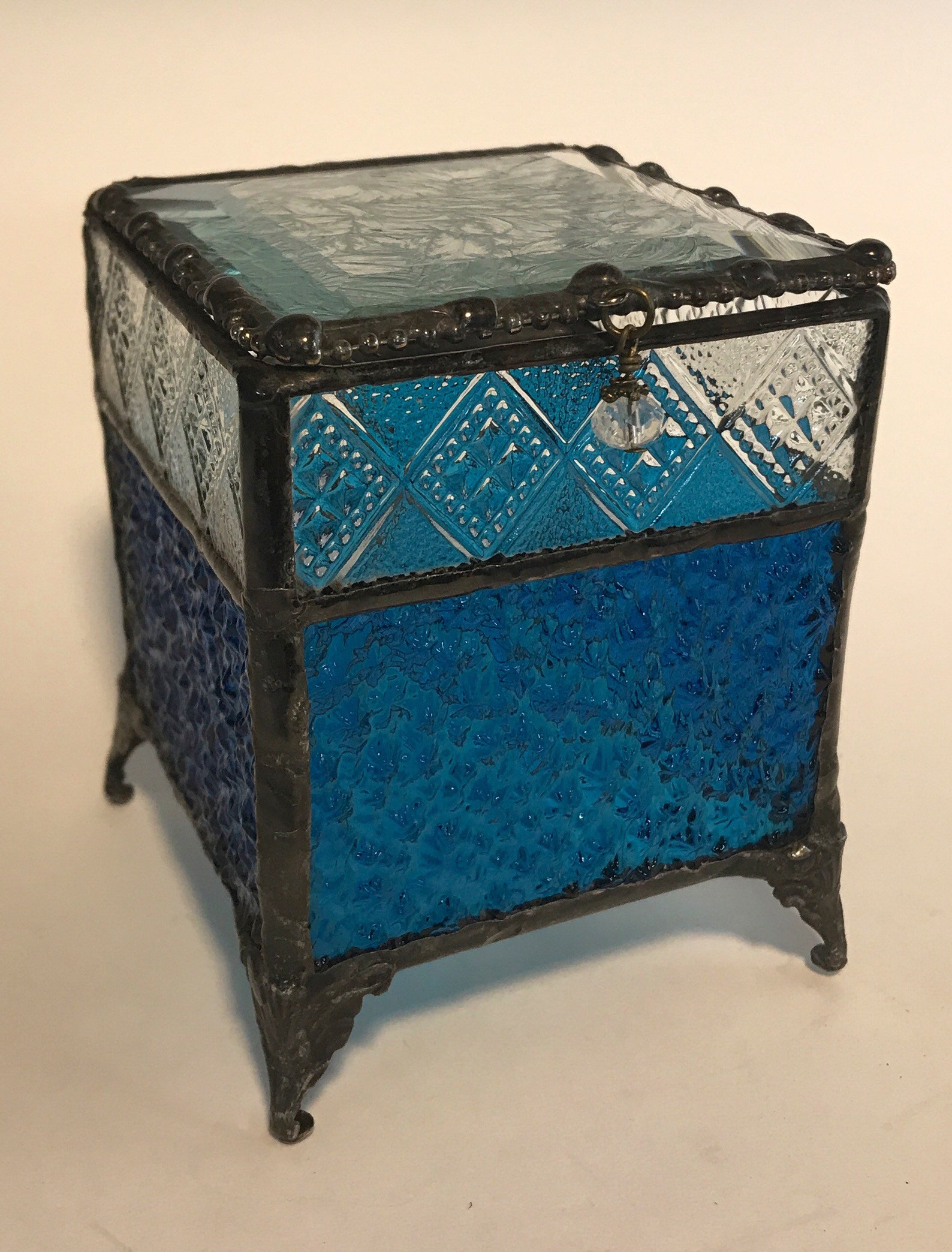 Stained Glass Hinged Footed Box With Glue Chip Bevel Etsy