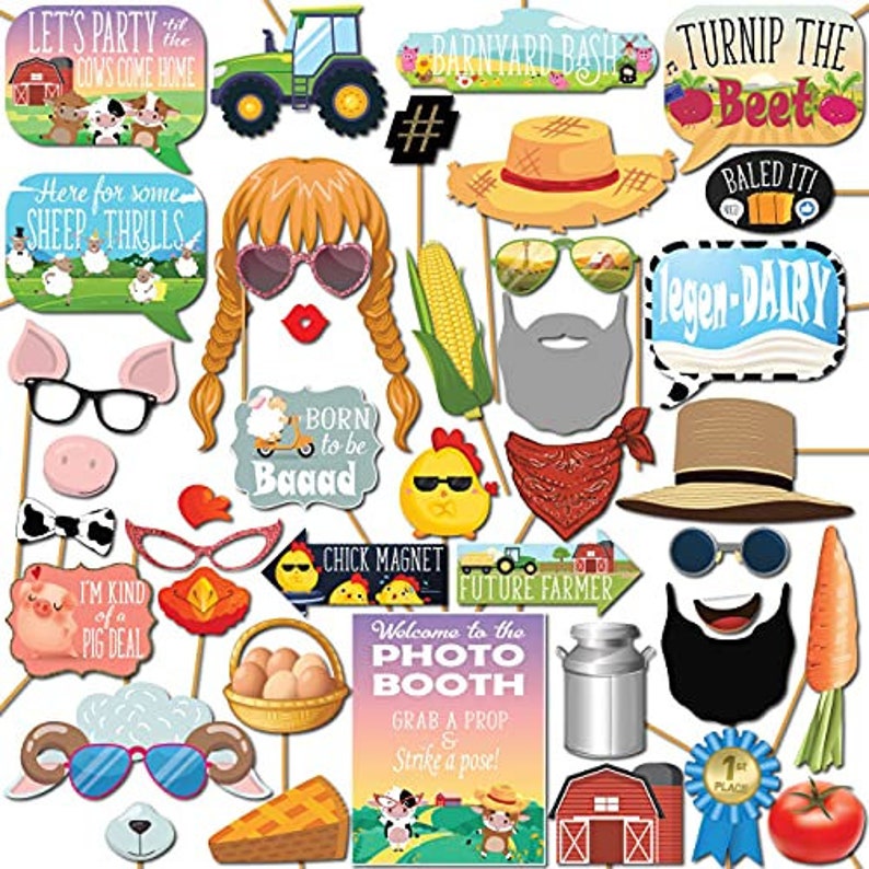 Farm Animal Photo Booth Props 41 Pieces With Wooden Sticks - Etsy