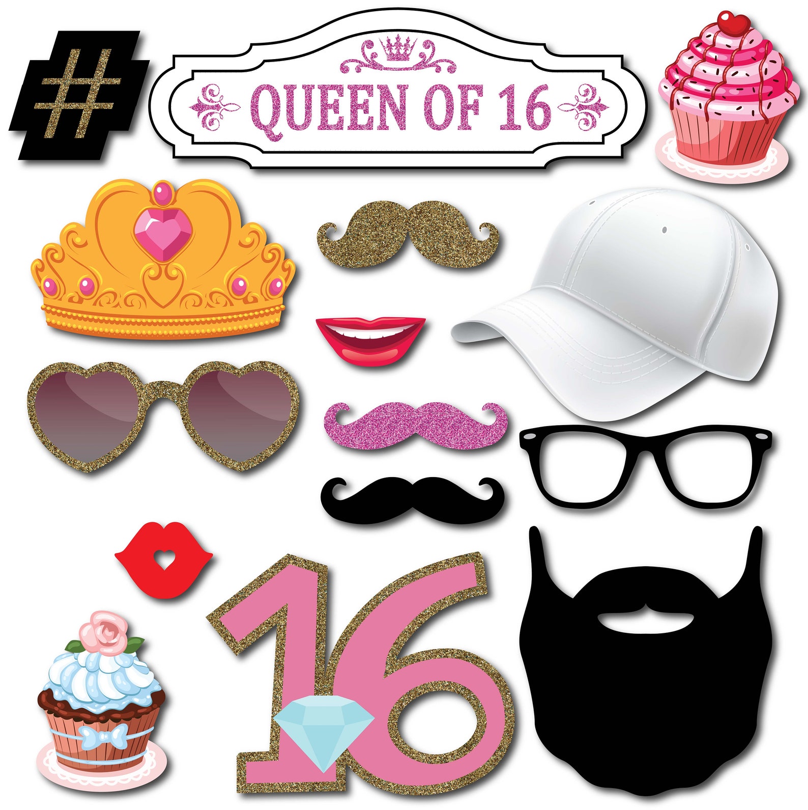 Sweet 16 Birthday Photo Booth Props Sixteen Bday Signs 41 Etsy