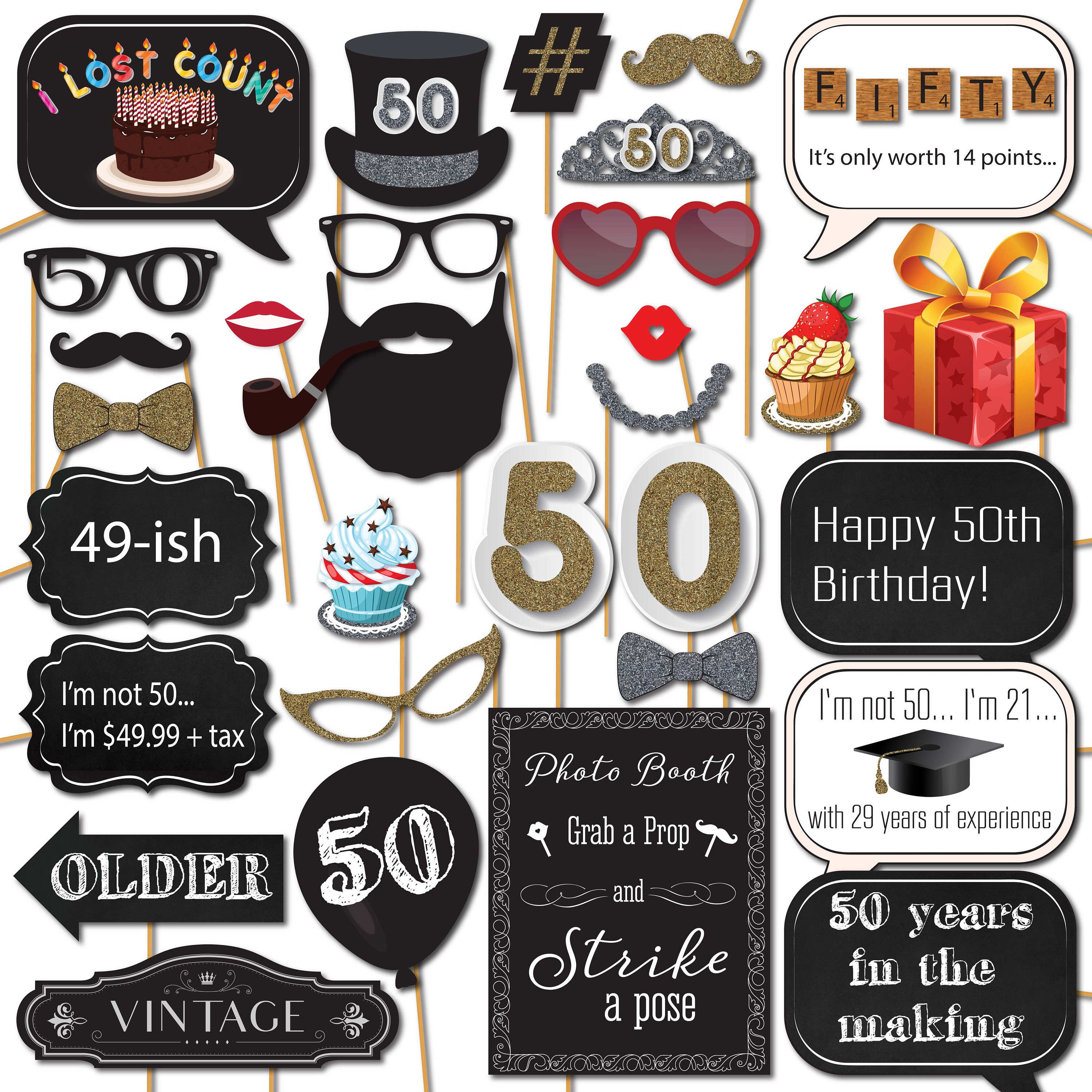 50th Birthday Photo Booth Props with Strike a Pose Sign 31 | Etsy