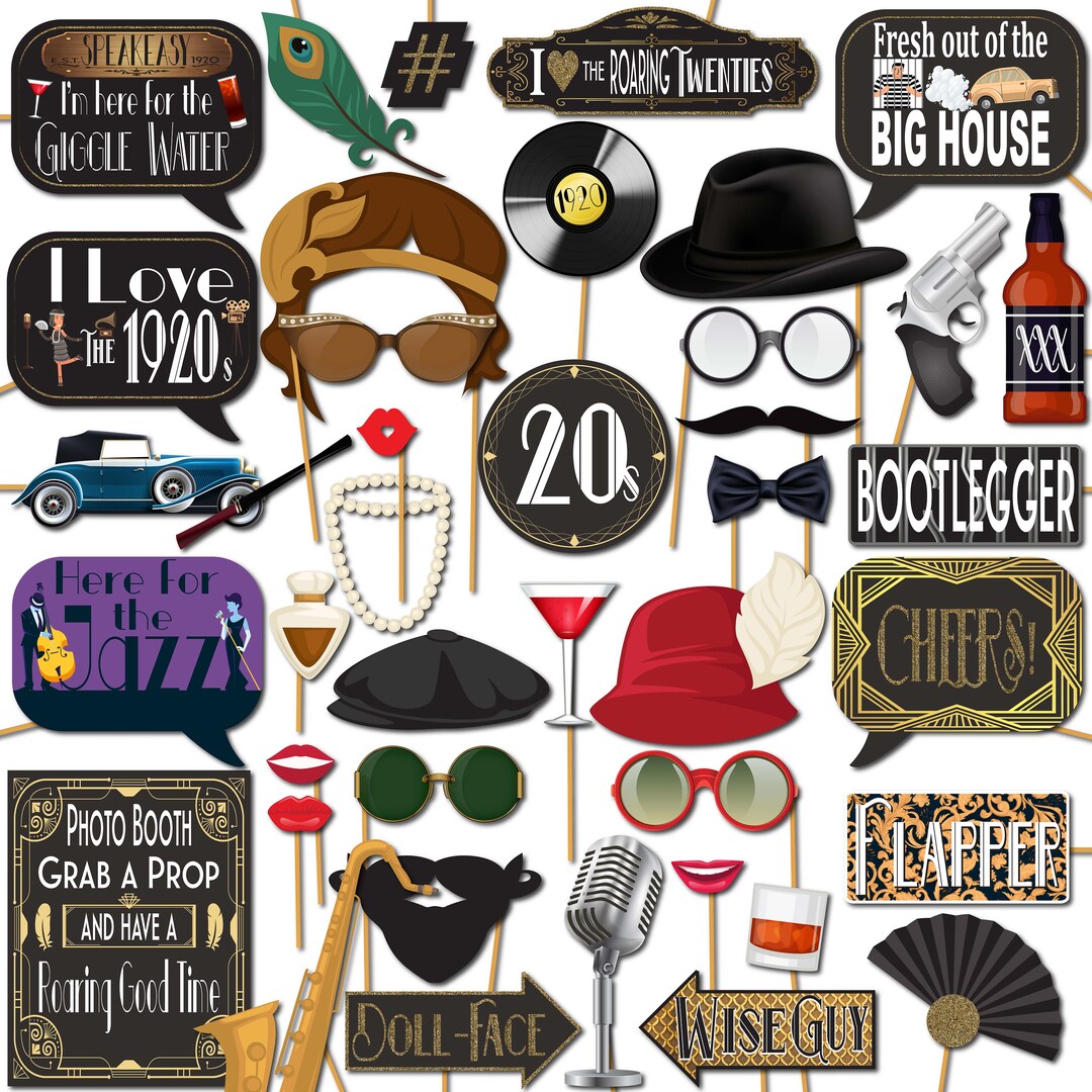 1920s Flapper Roaring 20's Party Photo Booth Props 41 Pieces With ...