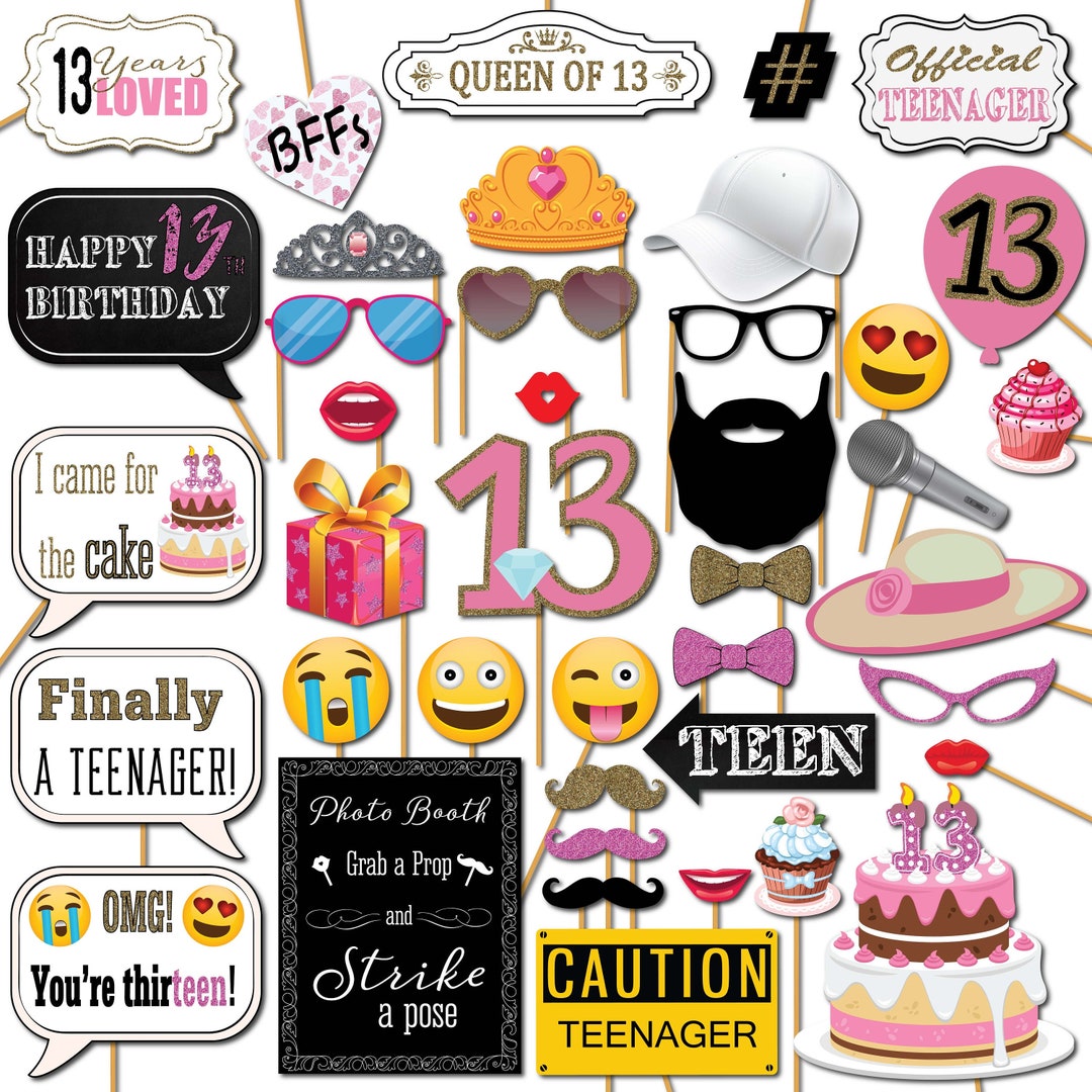 13th Birthday Photo Booth Props Party Kit 41 Pieces With - Etsy
