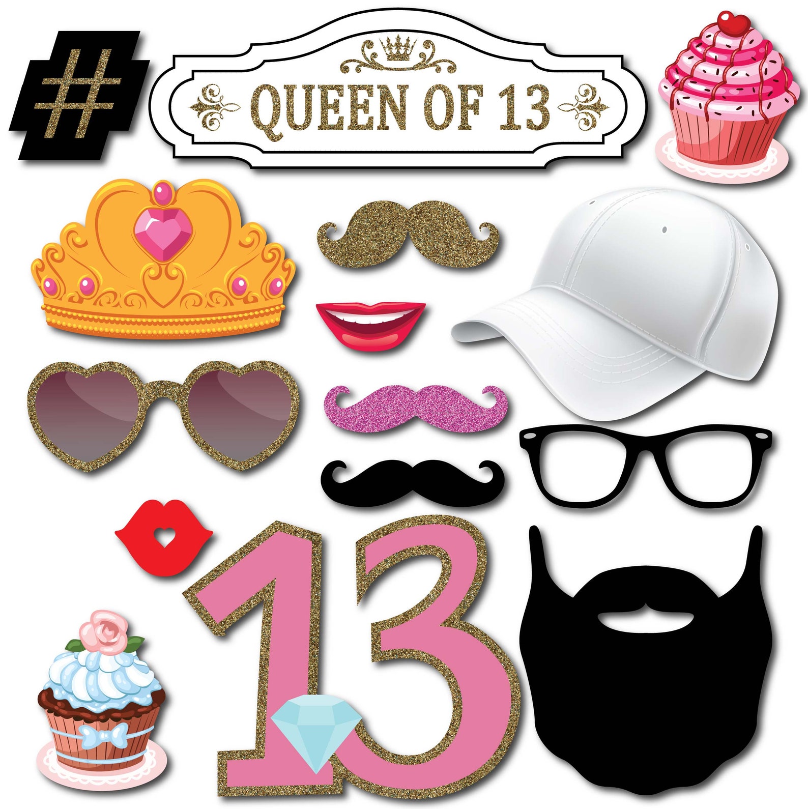 13th Birthday Photo Booth Props Party Kit 41 Pieces with | Etsy