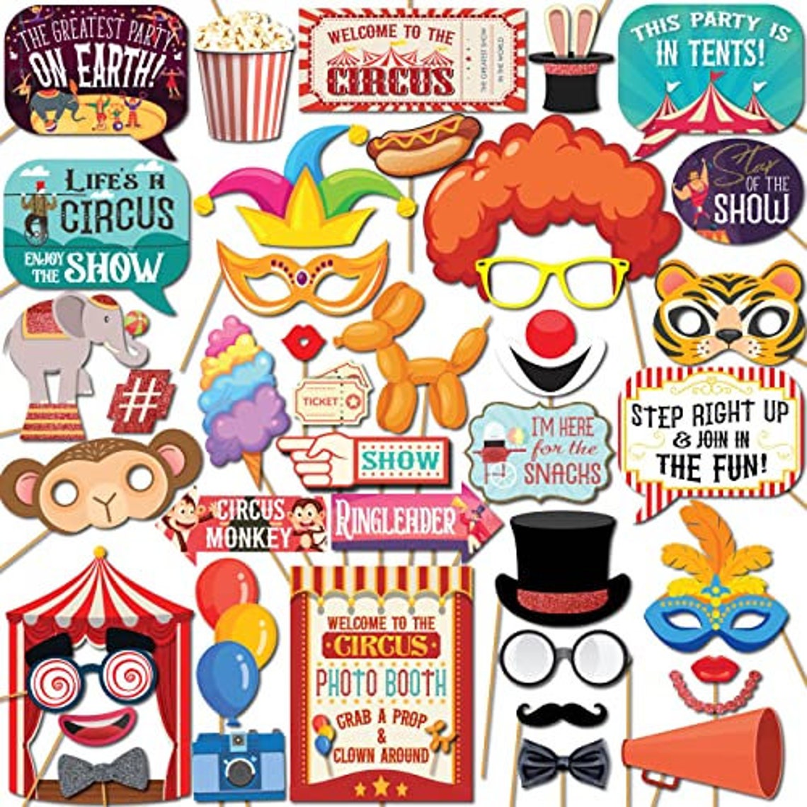 Carnival Photo Booth Props 41 Pieces With Wooden Sticks and - Etsy
