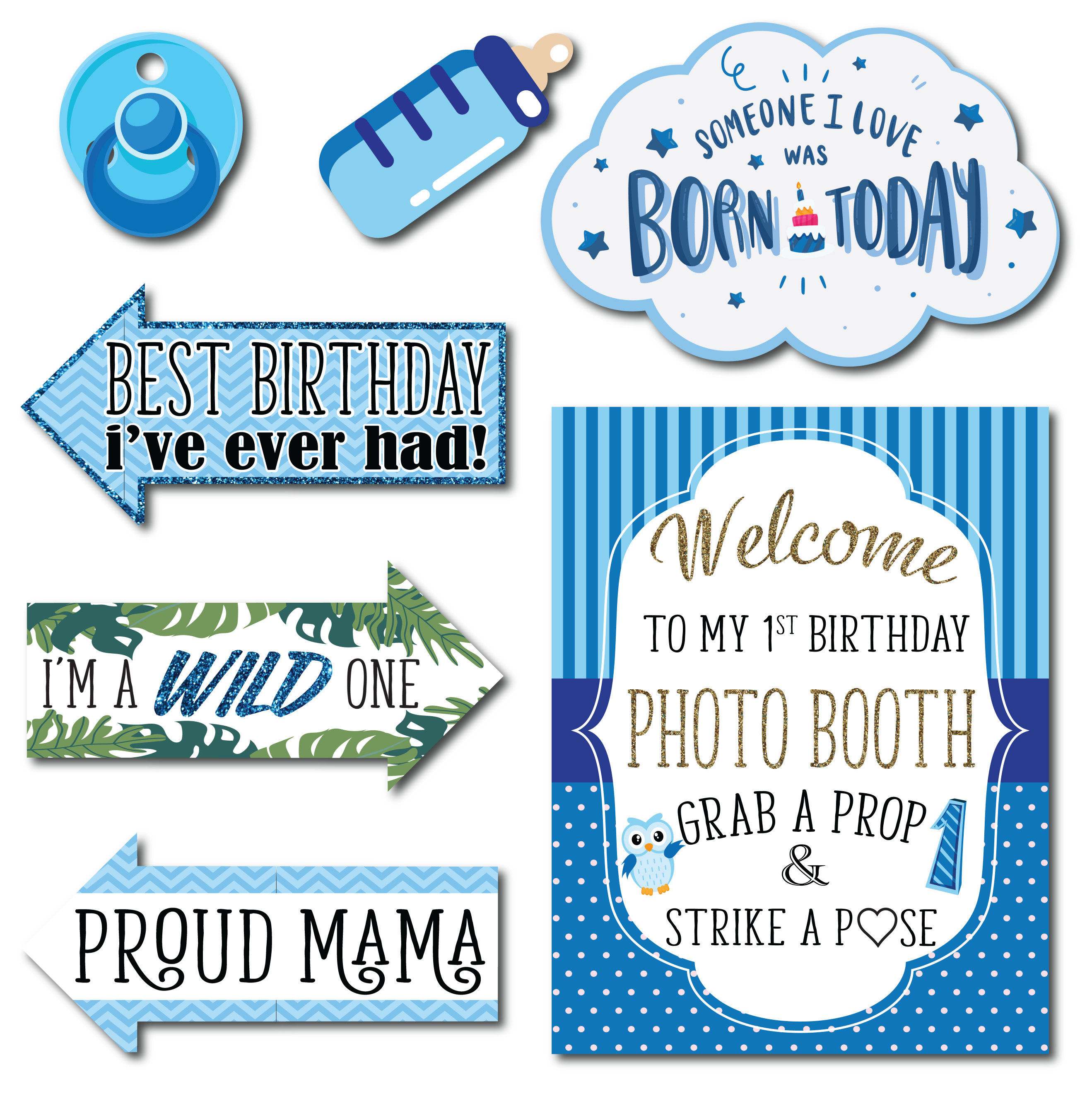 Boy 1st Birthday Photo Booth Props 41 Pieces With Wooden - Etsy