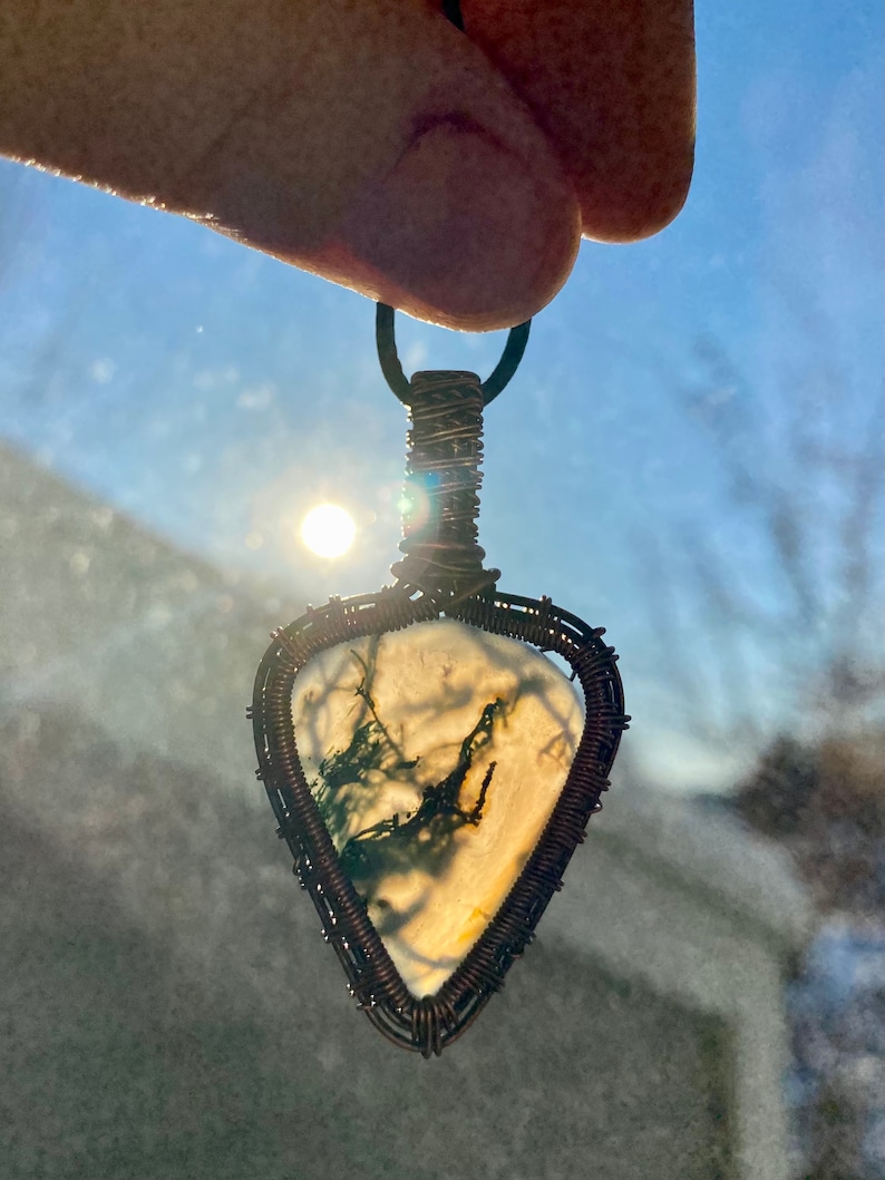 wire wrap Moss agate necklace crystal healing wire weave