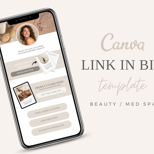 Link in Bio Template, Landing Page, Instagram Bio Link, Canva Link In Bio, Linktree Template, Medspa Website, Esthetician Website