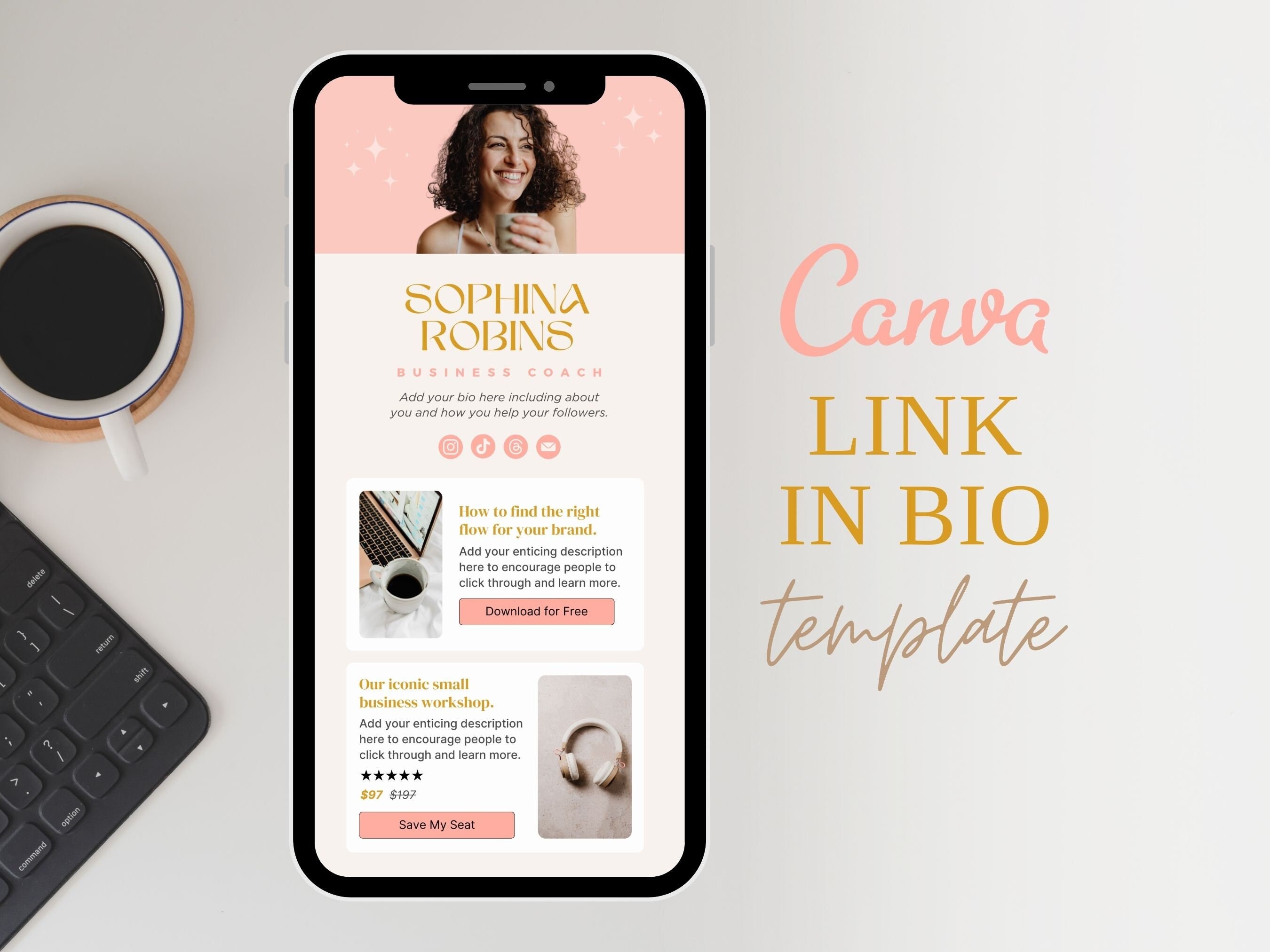 Link no modelo de biografia, Stan Store Dupe, Link Tree Alternate, Instagram Link In Bio, modelo de site, TikTok Bio, página de destino, site Canva