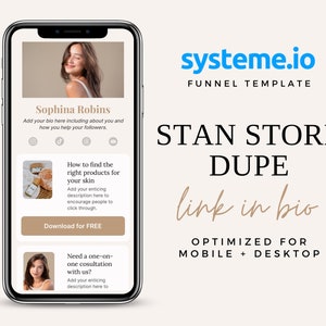 Systeme io Template, Link in Bio, Stan Store, Stan Store Dupe, Stan Store Funnel, Landing Page Website, Link In Bio Systeme.io