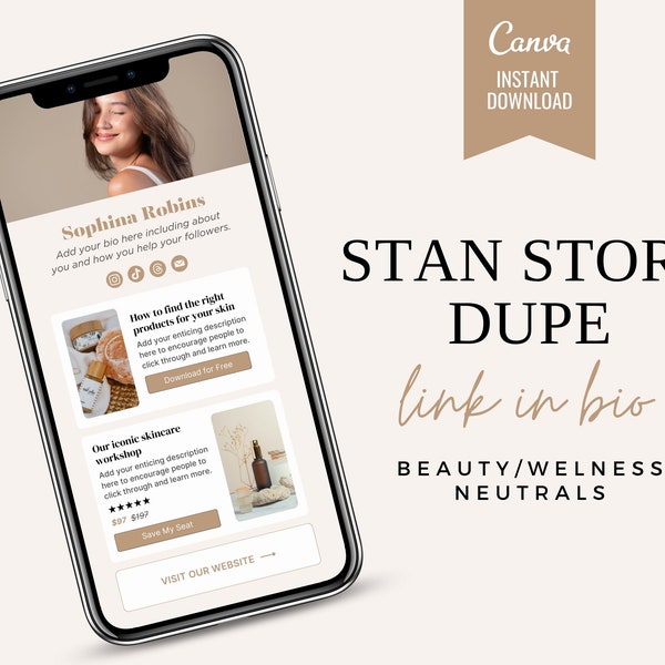 Link in Bio Template, Stan Store Dupe, Link Tree Alternate, Instagram Link In Bio, Canva Template, TikTok Bio, stan.me link, Landing Page