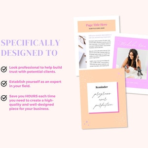 Op de afbeelding: Drie roze en oranje digitale marketing sjablonen met tekst die luidt "Specifiek ontworpen voor", "Zorg voor een professionele uitstraling om vertrouwen op te bouwen bij potenti&euml;le klanten. Positioneer uzelf als een expert in uw vakgebied. Bespaar uzelf UREN elke keer dat u een hoogwaardige en goed ontworpen creatie moet maken voor uw bedrijf.", "Paginatitel hier Ondertitel gaat hier", "Herinnering vooruitgang boven perfectie", en "Module &eacute;&eacute;n".