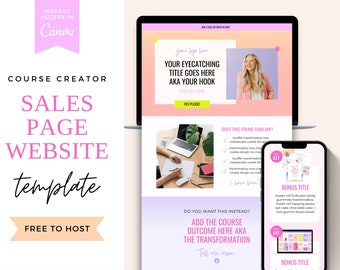 Plantilla de sitio web de Canva, página de ventas de Canva, página de destino, sitio web para entrenadores, sitio web de una página, página de ventas de cursos, plantilla de curso, sitio web de cursos