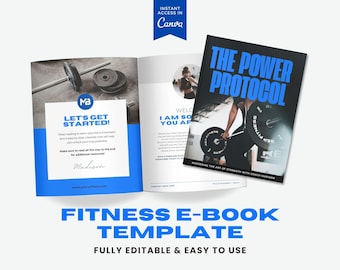 Kobaltblauw fitness e-boekcanvasjabloon: 37 pagina's coachingwerkboek en magneet